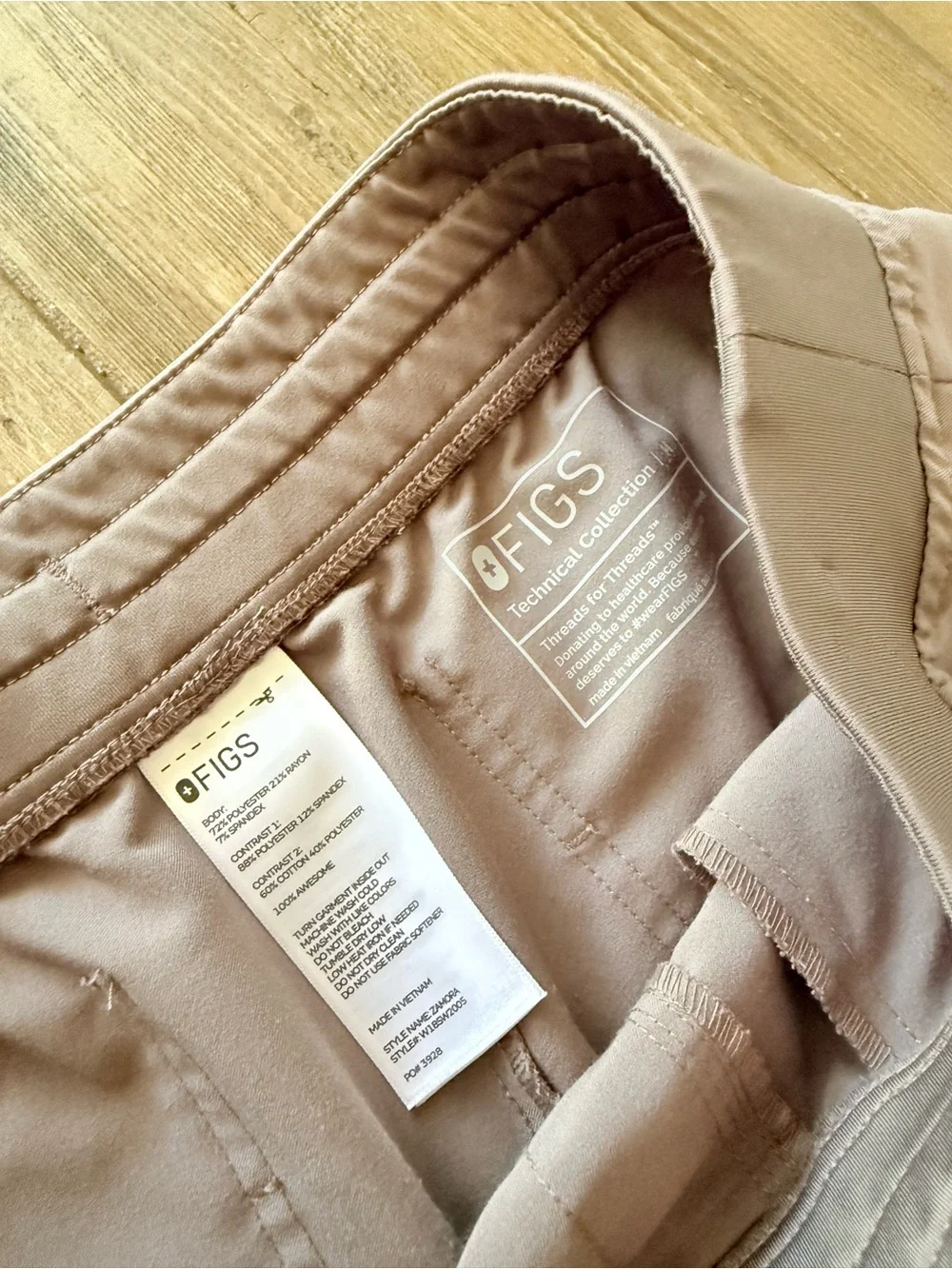 FIGS V-Neck Scrub Set tan with pink drawstring